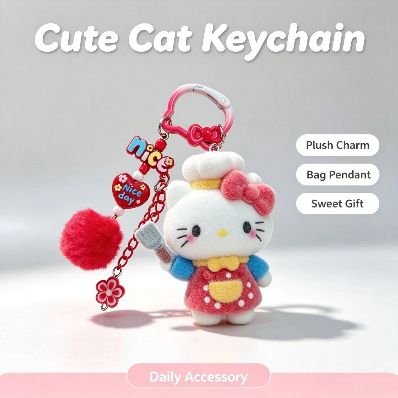 Women Accessories Trendy - 패션 플록드 고양이 키체인 귀여운 셰프