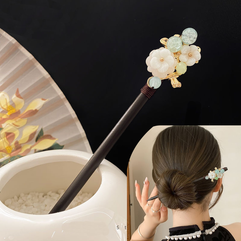 Pearl Hair Pin - 중국식 헤어 스틱 스텝 쉐이크 나무