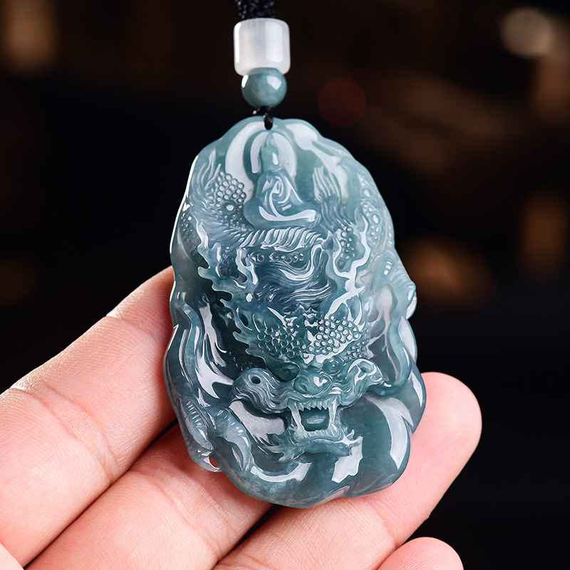 Women Accessories Jewelry - 천연 버마산 경옥 드래곤 펜던트 목걸이