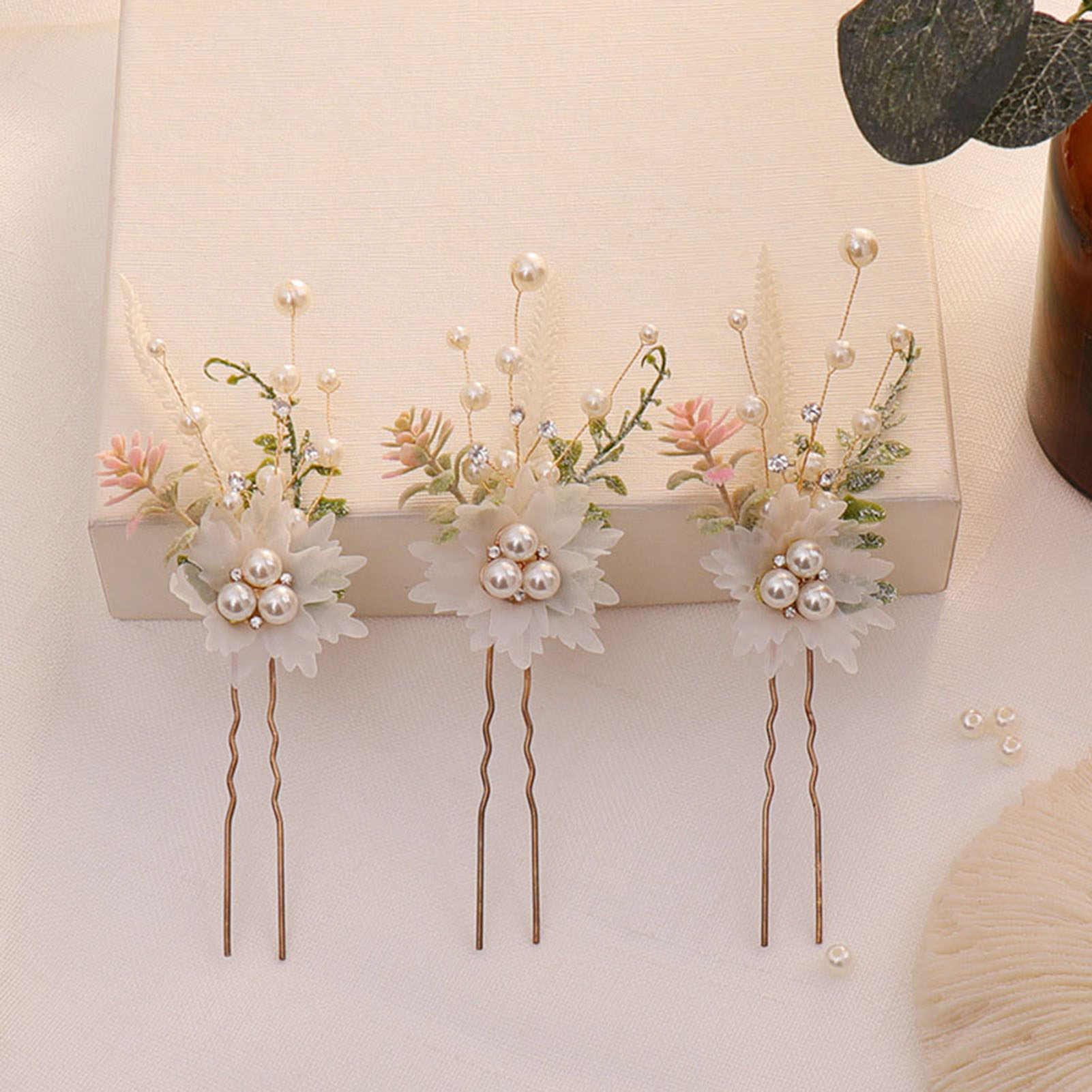 Pearl Hair Pin - 3pcs 합금 진주 꽃 머리핀 숲