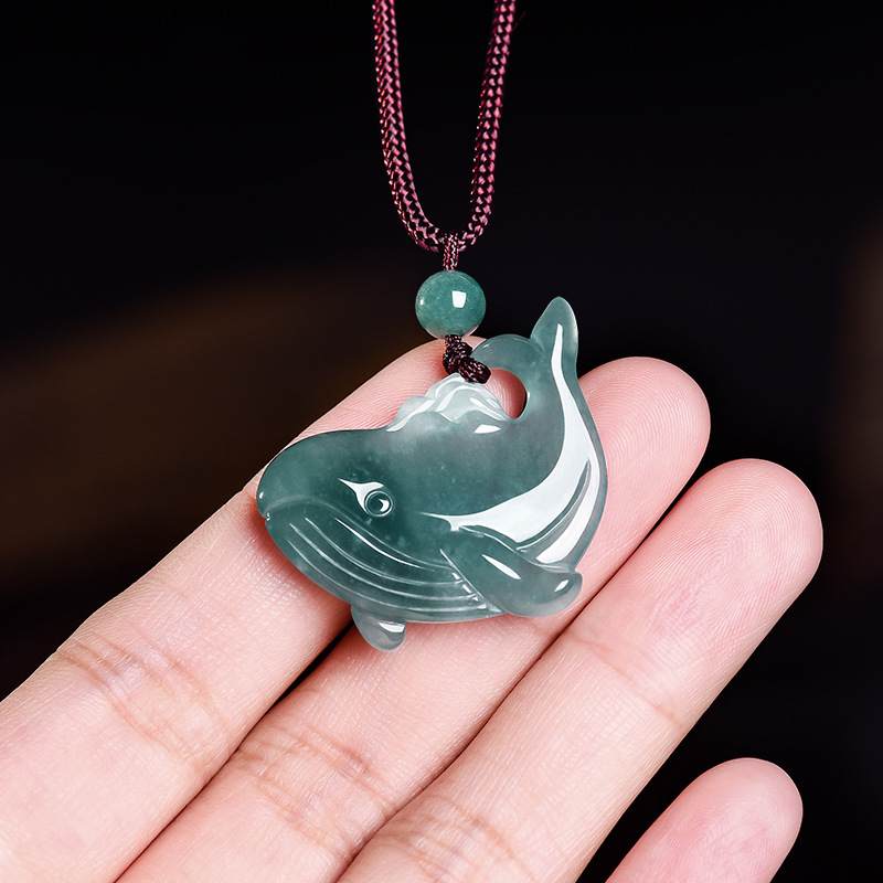Women Accessories Jewelry - 천연 버마산 비취 고래 펜던트 목걸이