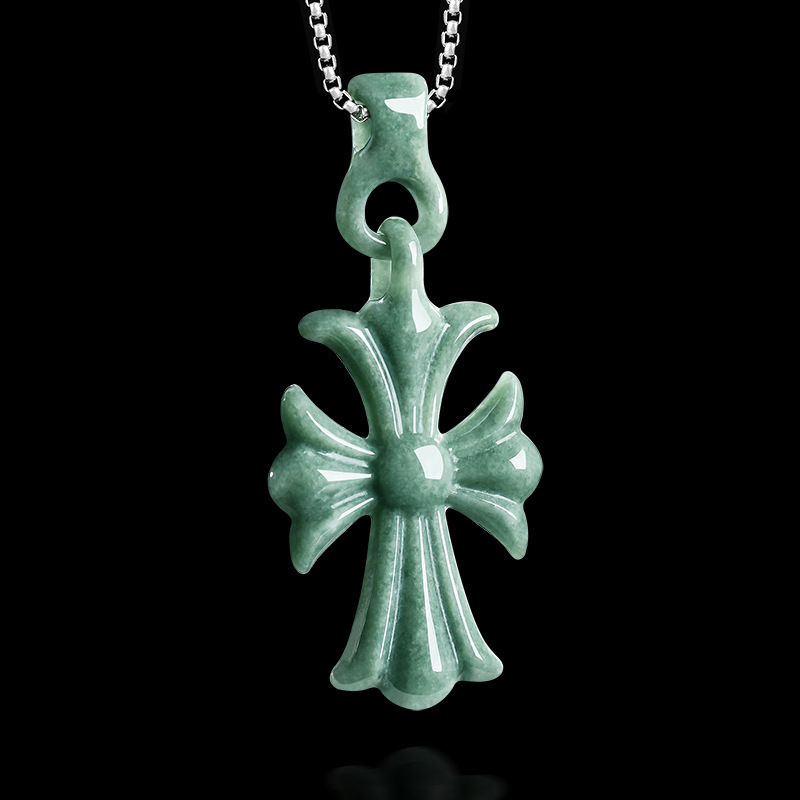 Women Accessories Jewelry - 천연 버마산 경옥 십자가 펜던트 목걸이