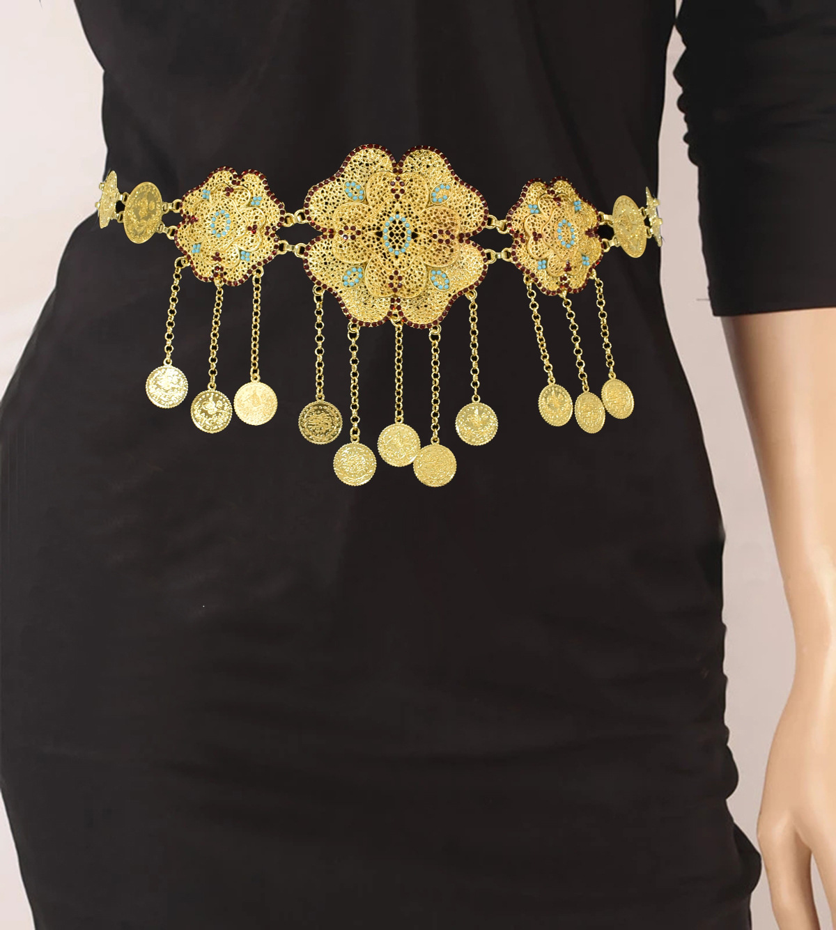 Women Accessories India - 할로우 아웃 플라워 코인 체인 펜던트