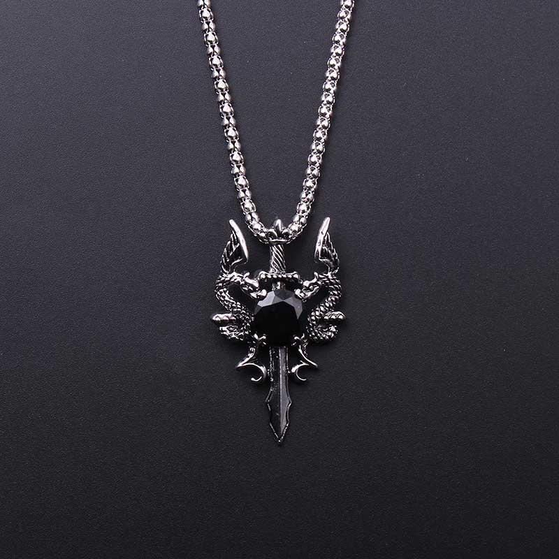 Women Accessories Trendy - 더블 드래곤 블랙 젬 크로스 목걸이