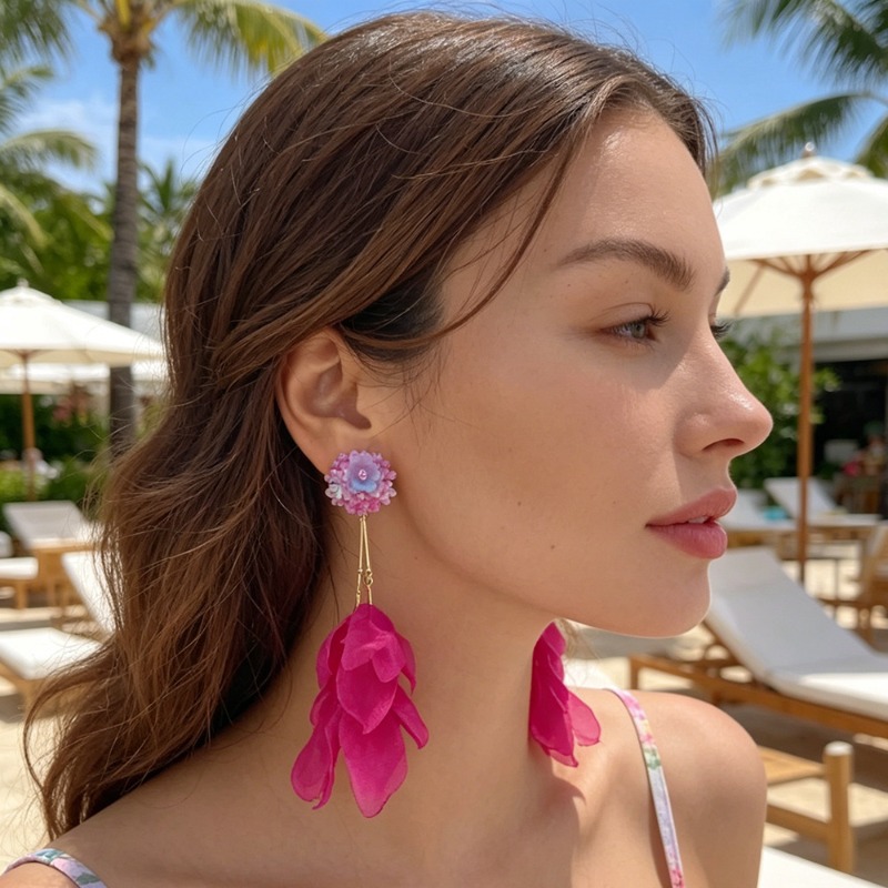 Tassel Earrings Boho - 새로운 패션 플라워 태슬 클립 귀걸이