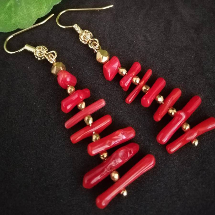 여성용 불규칙 브랜치 레드 코랄 롱 태슬 드롭 귀걸이  - Tassel Earrings Boho 리뷰 및 가격