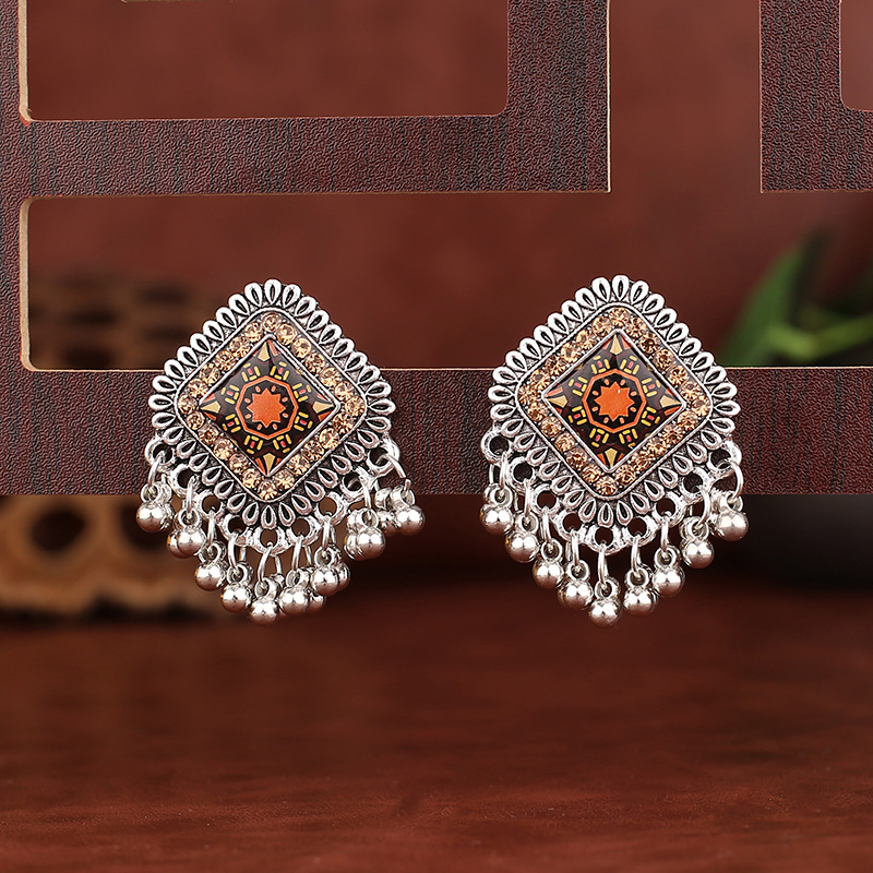 여성을위한 빈티지 민족 실버 컬러 스퀘어 합금 드롭 귀 - Tassel Earrings Boho 리뷰 및 가격