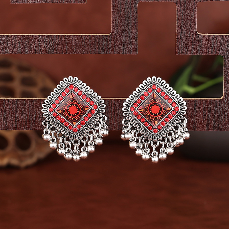 여성을위한 빈티지 민족 실버 컬러 스퀘어 합금 드롭 귀 - Tassel Earrings Boho 리뷰 및 가격