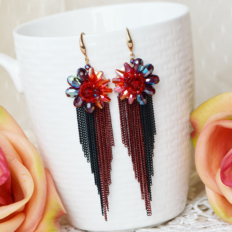 쌀 구슬 귀걸이 Tassels 크리스탈 꽃 보헤미아 패 - Tassel Earrings Boho 리뷰 및 가격