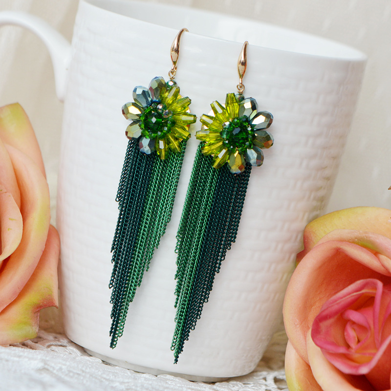 쌀 구슬 귀걸이 Tassels 크리스탈 꽃 보헤미아 패 - Tassel Earrings Boho 리뷰 및 가격