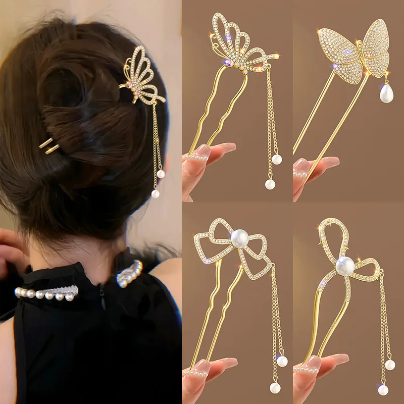 앤틱 스타일 진주 라인스톤 고급 U자형 태슬 헤어핀 신 - Pearl Hair Pin 리뷰 및 가격