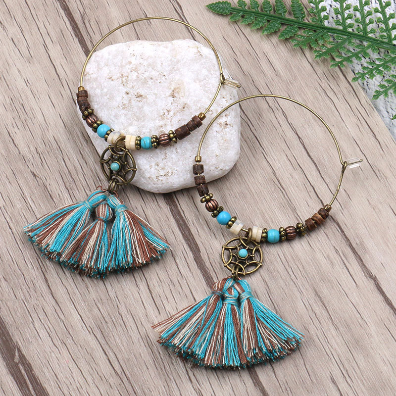 보헤미안 드림 캐처 코튼 태슬 펜던트 후프 귀걸이 여성 - Tassel Earrings Boho 리뷰 및 가격