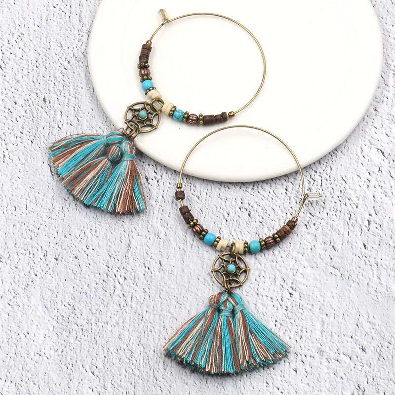 보헤미안 드림 캐처 코튼 태슬 펜던트 후프 귀걸이 여성 - Tassel Earrings Boho 리뷰 및 가격