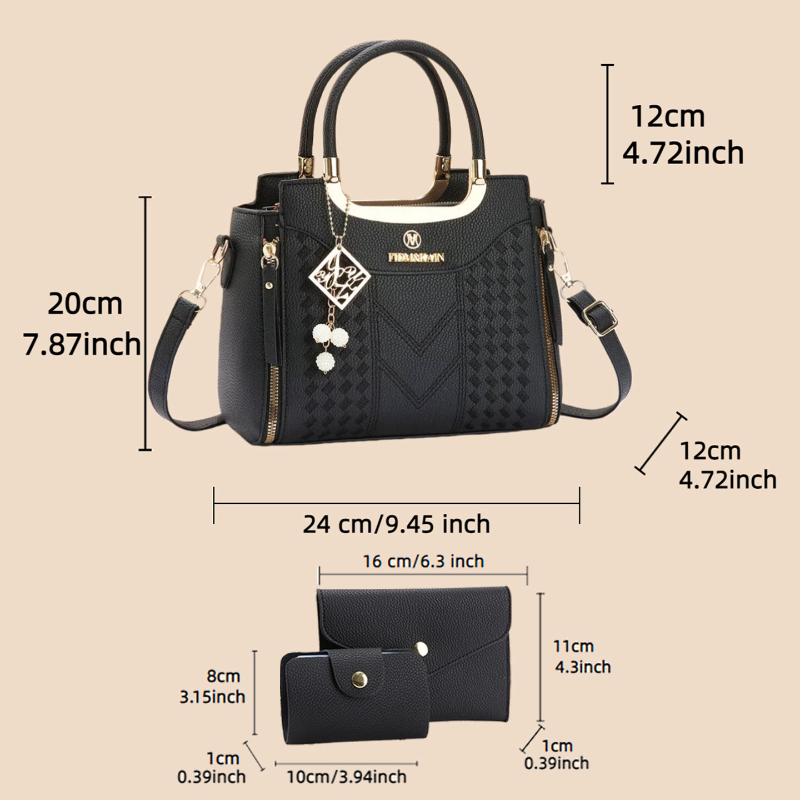 리치 그레인 PU 가죽으로 제작된 3종 핸드백 세트.  - Women'S Accessories For Suit 리뷰 및 가격