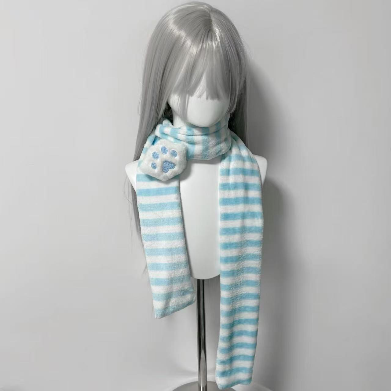 귀여운 니트 스카프 고양이 발 장식 스트라이프 스카프  - Women'S Winter Accessories Set 리뷰 및 가격