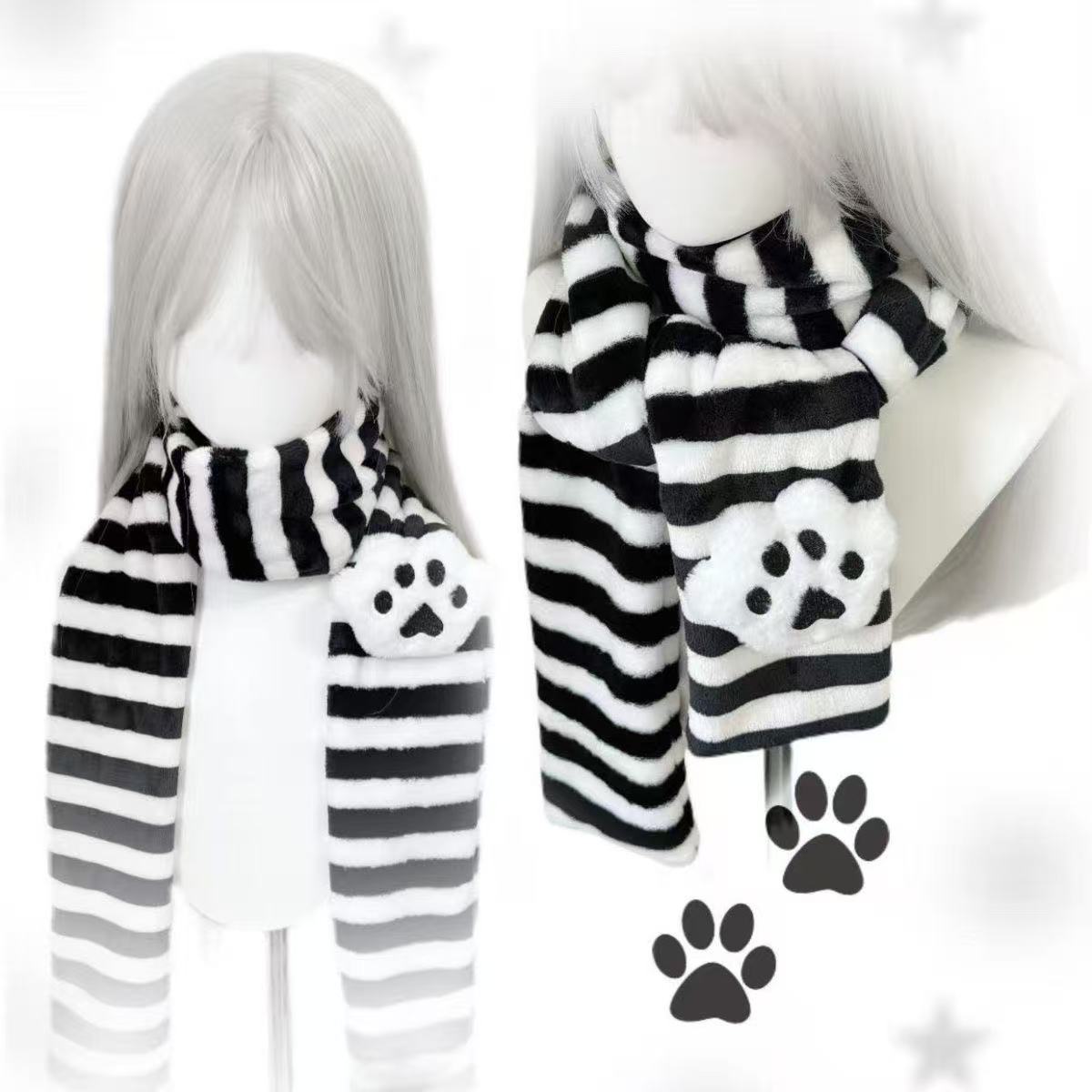 귀여운 니트 스카프 고양이 발 장식 스트라이프 스카프  - Women'S Winter Accessories Set 리뷰 및 가격