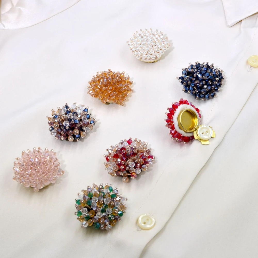 2PCS 우아한 버튼 커버 수제 비즈 크리스탈 커프링크 - Women Accessories Jewelry 리뷰 및 가격