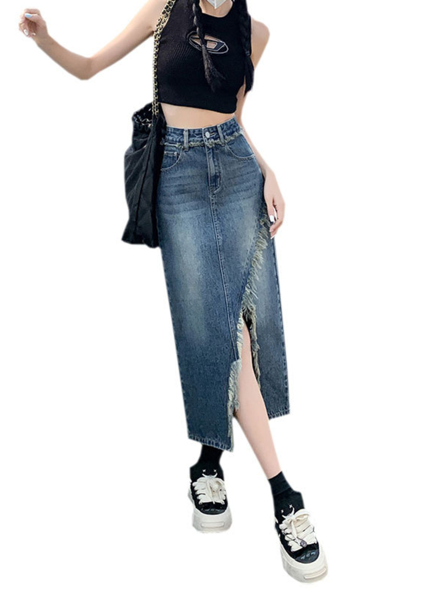 여성용 하이웨이스트 데님 스커트 A라인 미디 스커트 하 - Women'S Jeans Accessories 리뷰 및 가격