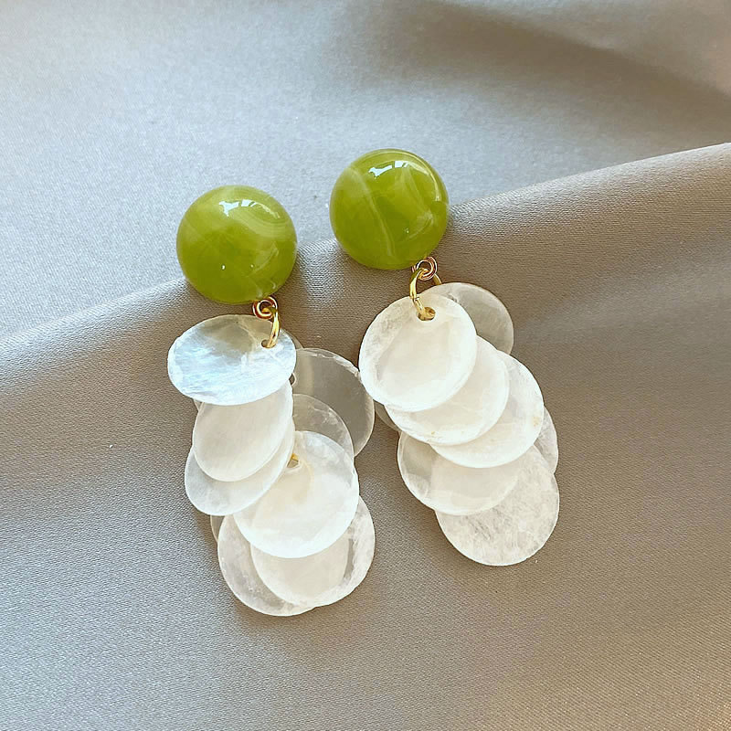 고품질 클립온 귀걸이 아보카도 그린 쉘 라운드 태슬 보 - Tassel Earrings Boho 리뷰 및 가격