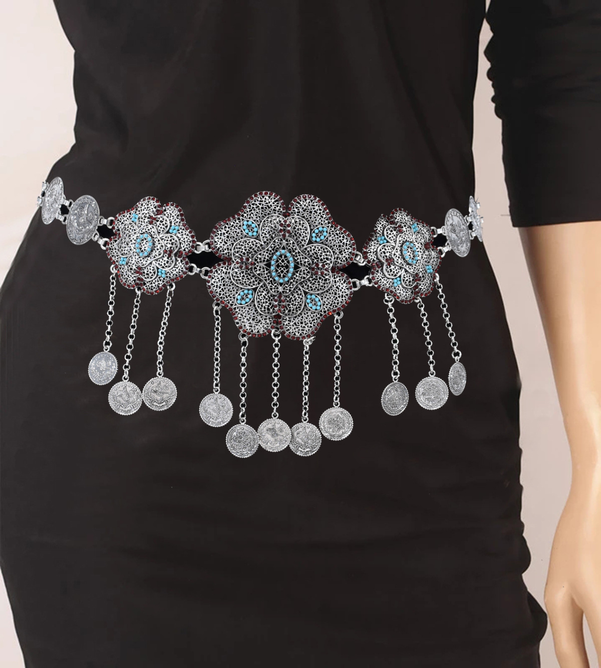 할로우 아웃 플라워 코인 체인 펜던트 벨트 여성용, 라 - Women Accessories India 리뷰 및 가격