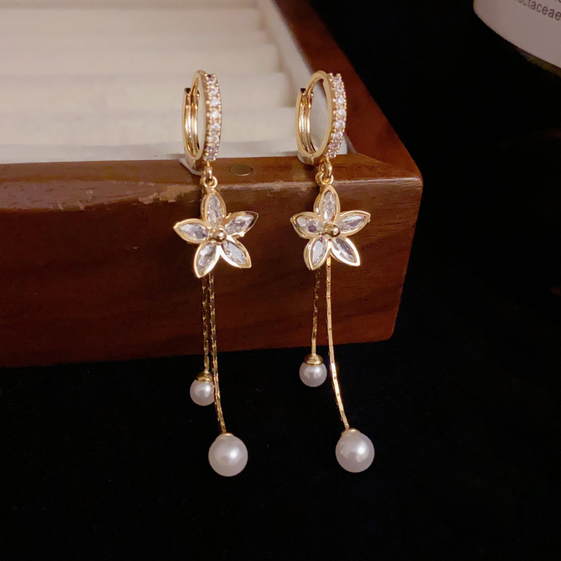 럭셔리 지르콘 플라워 진주 태슬 귀걸이 우아하고 달콤한 - Tassel Earrings Boho 리뷰 및 가격