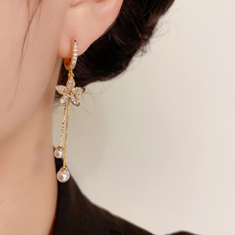 럭셔리 지르콘 플라워 진주 태슬 귀걸이 우아하고 달콤한 - Tassel Earrings Boho 리뷰 및 가격