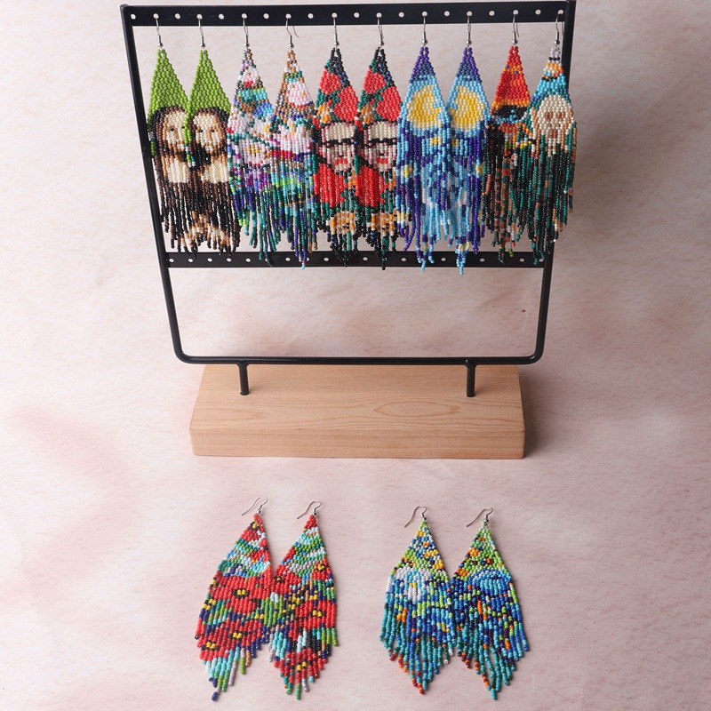 쌀 구슬 귀걸이 술 인간의 얼굴 보헤미아 꽃 손 뜨개질 - Tassel Earrings Boho 리뷰 및 가격